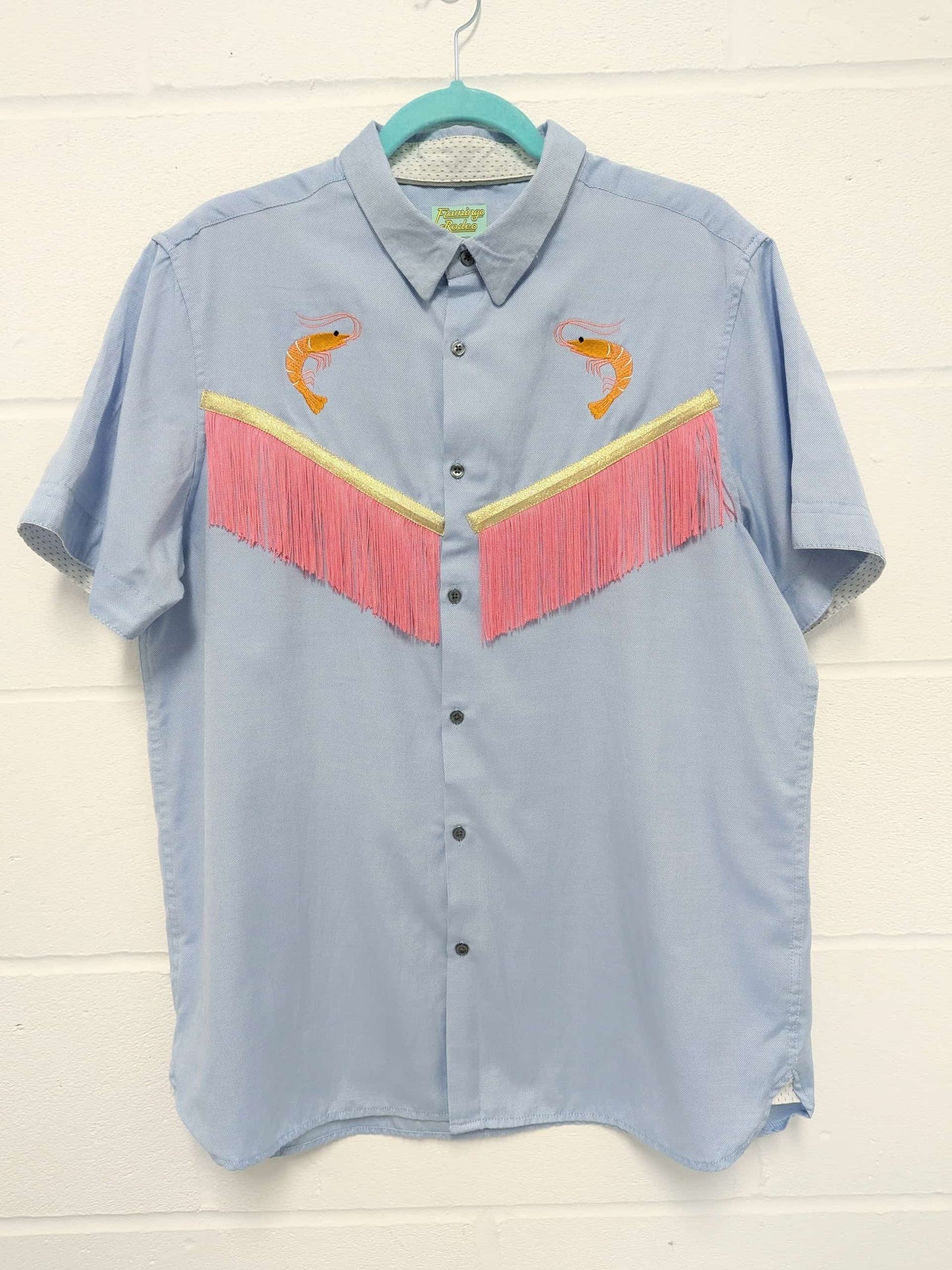 fringe shirt with embroidery prawn - x large