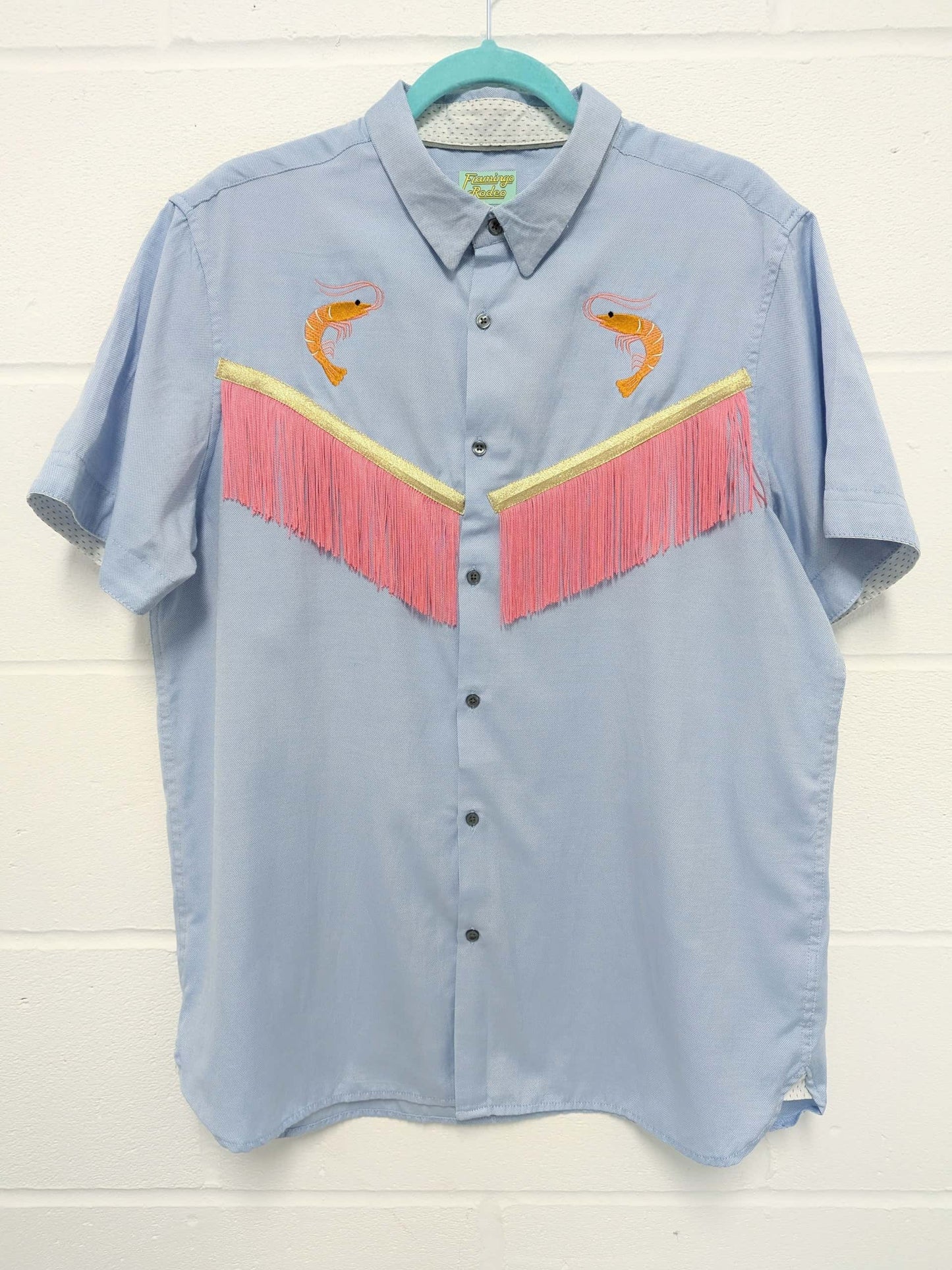 fringe shirt with embroidery prawn - x large