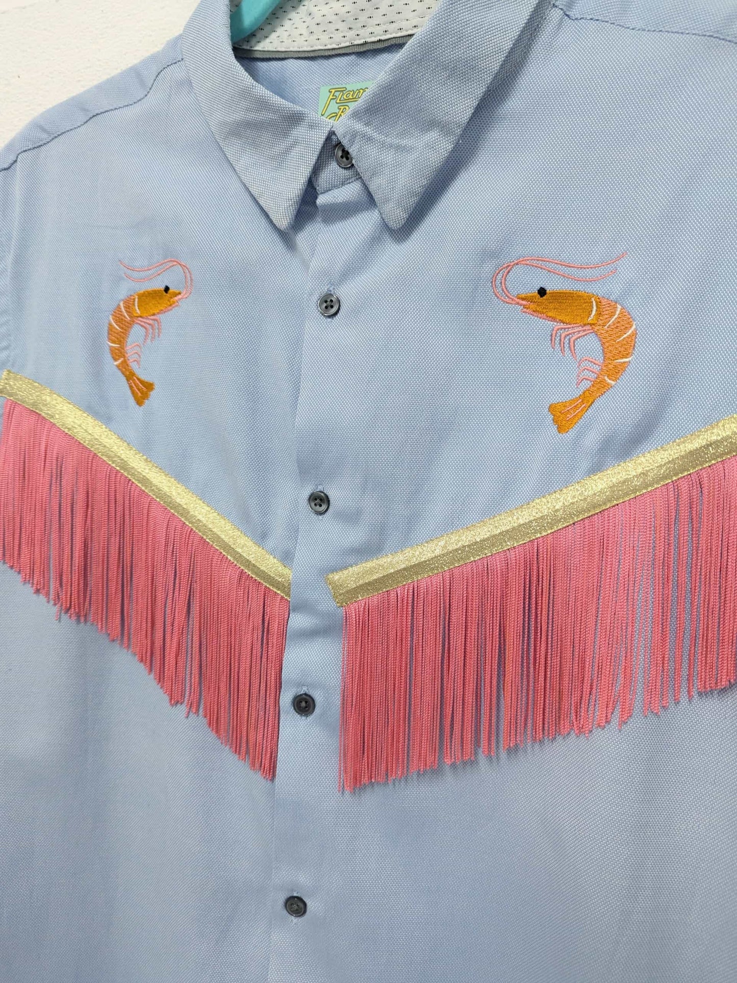 fringe shirt with embroidery prawn - x large