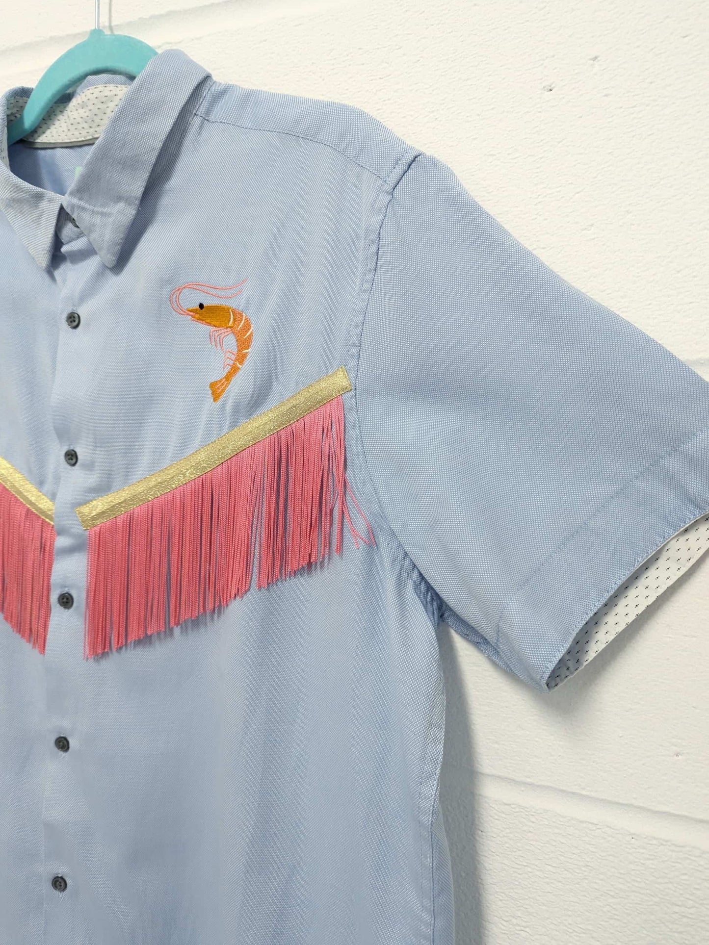 fringe shirt with embroidery prawn - x large