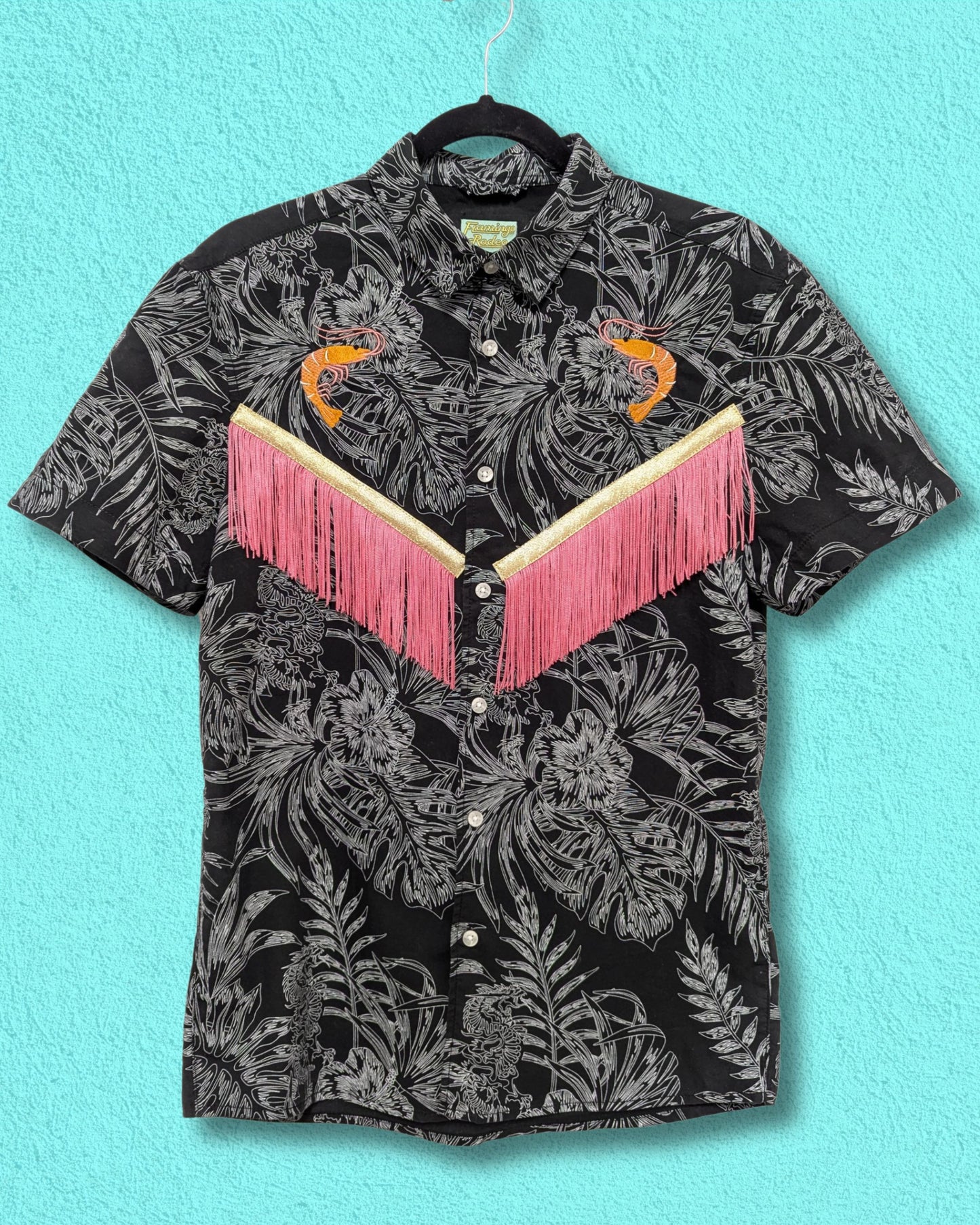 fringe shirt with embroidery prawn - medium