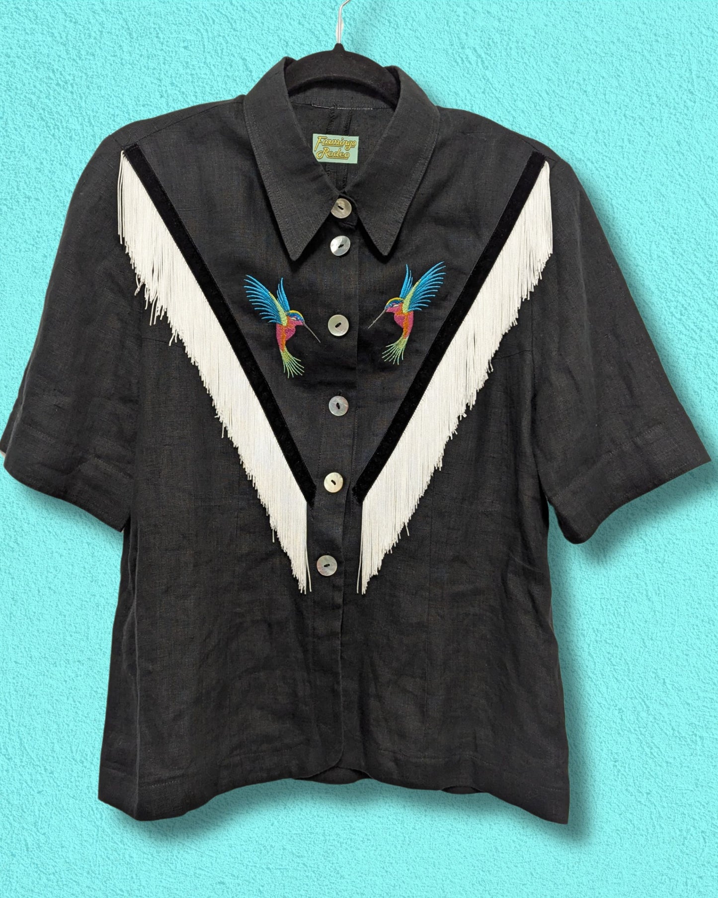 fringe shirt with hummingbird - medium