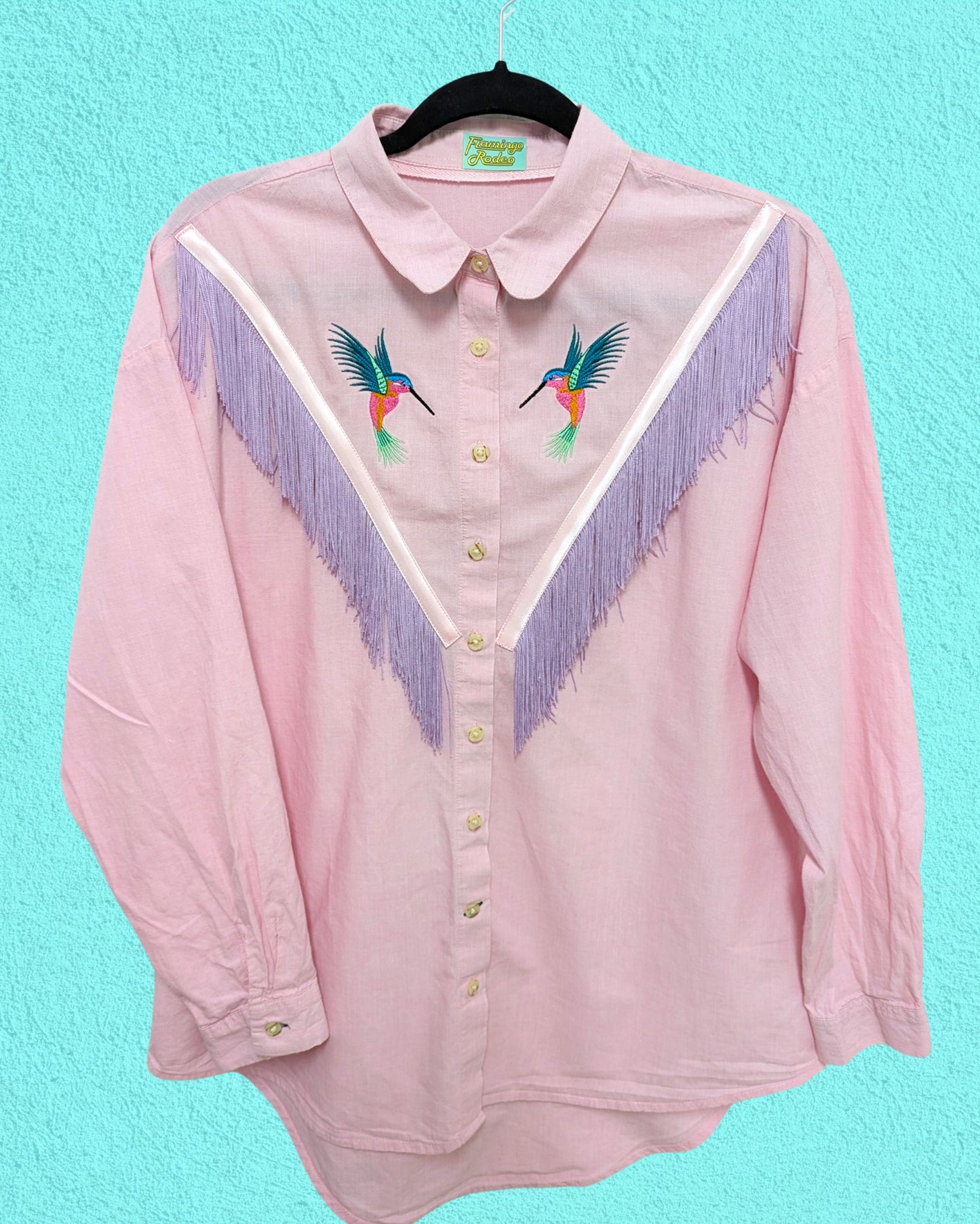 fringe shirt with embroidery hummingbird - medium