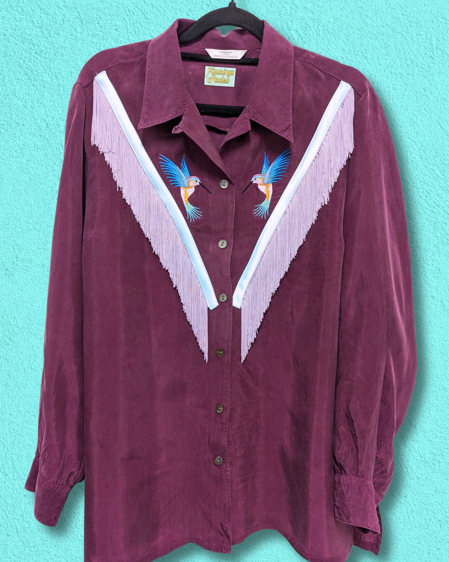 fringe shirt with embroidery hummingbird medium - large