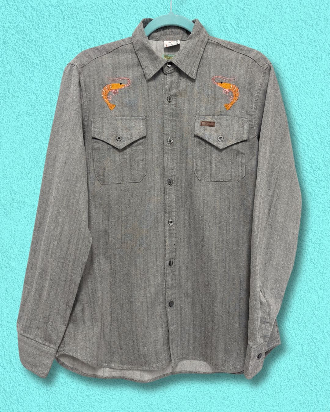 grey embroidery prawn shirt - small