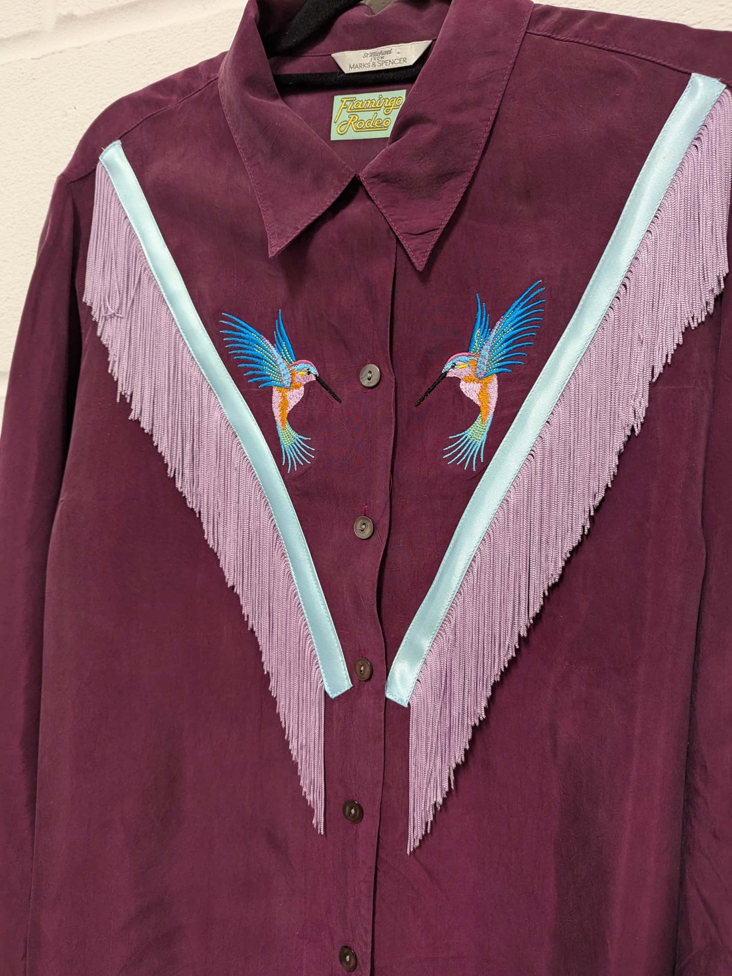 fringe shirt with embroidery hummingbird medium - large