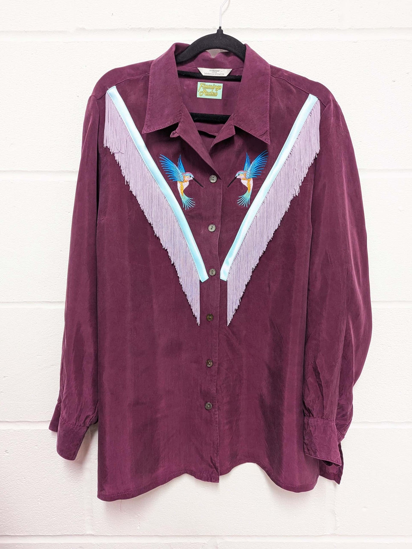 fringe shirt with embroidery hummingbird medium - large