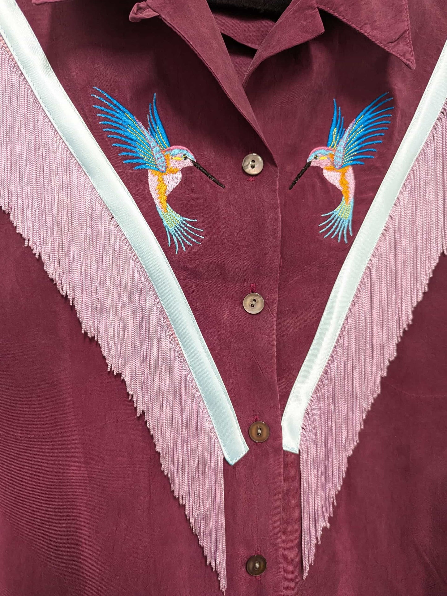 fringe shirt with embroidery hummingbird medium - large