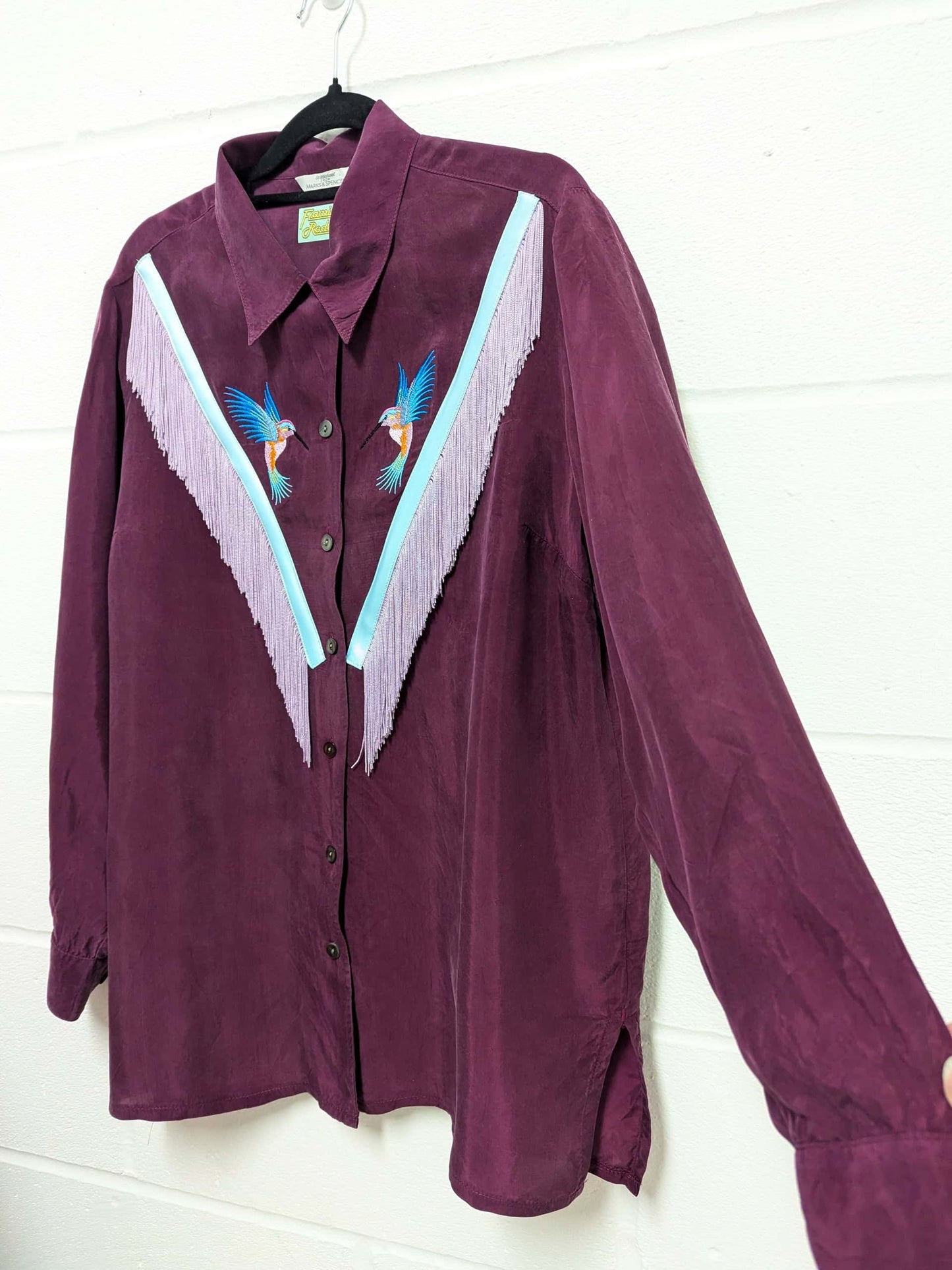 fringe shirt with embroidery hummingbird medium - large