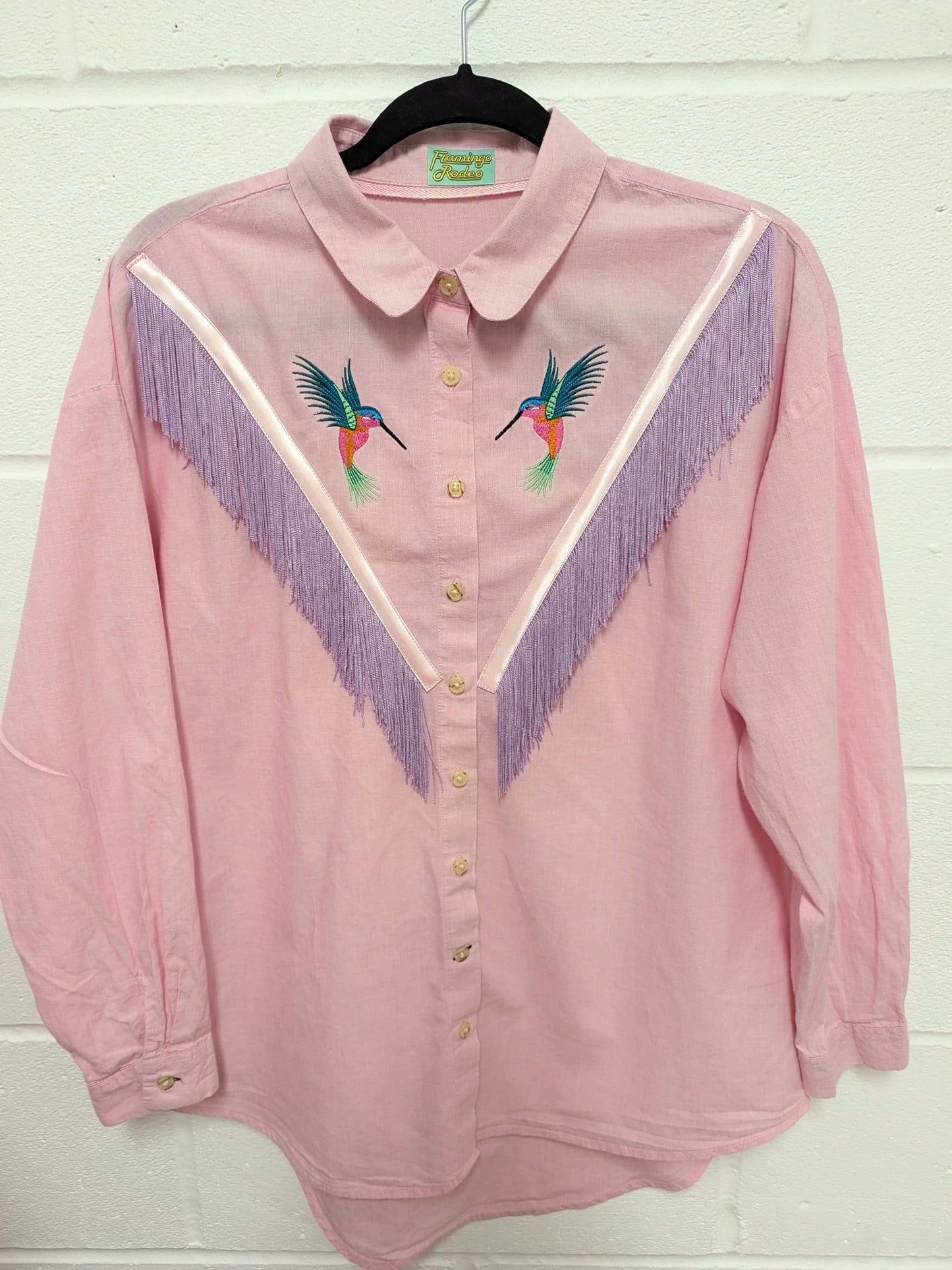 fringe shirt with embroidery hummingbird - medium
