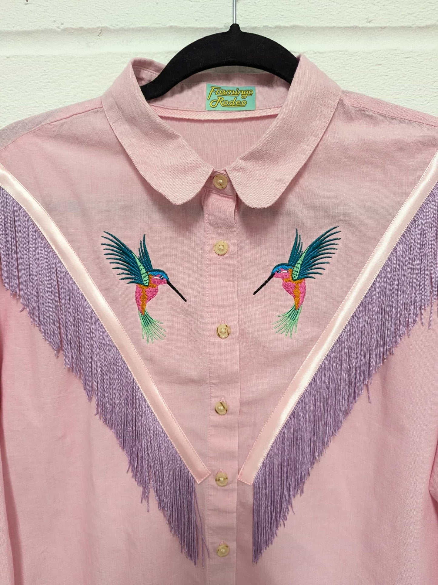fringe shirt with embroidery hummingbird - medium