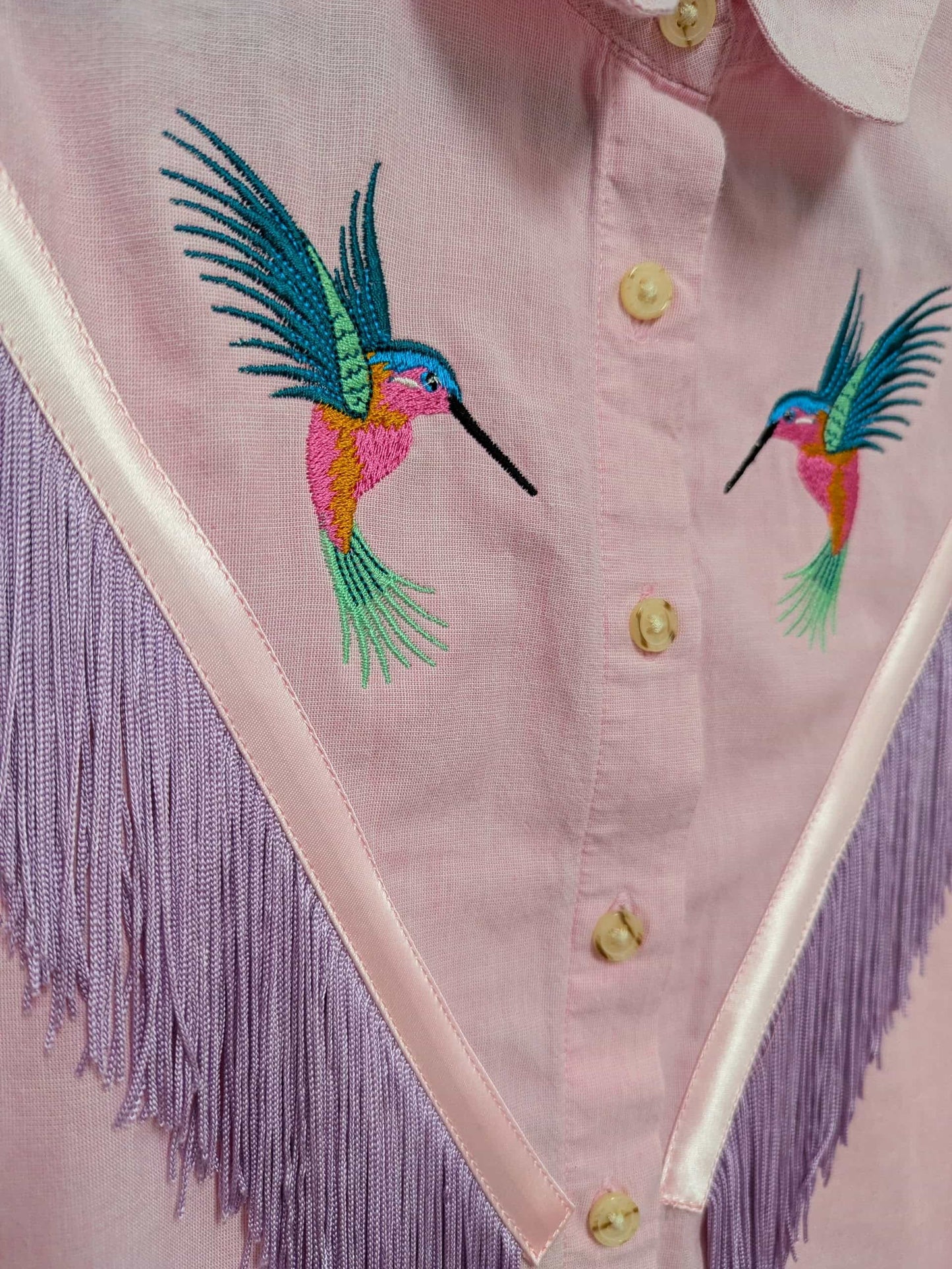 fringe shirt with embroidery hummingbird - medium