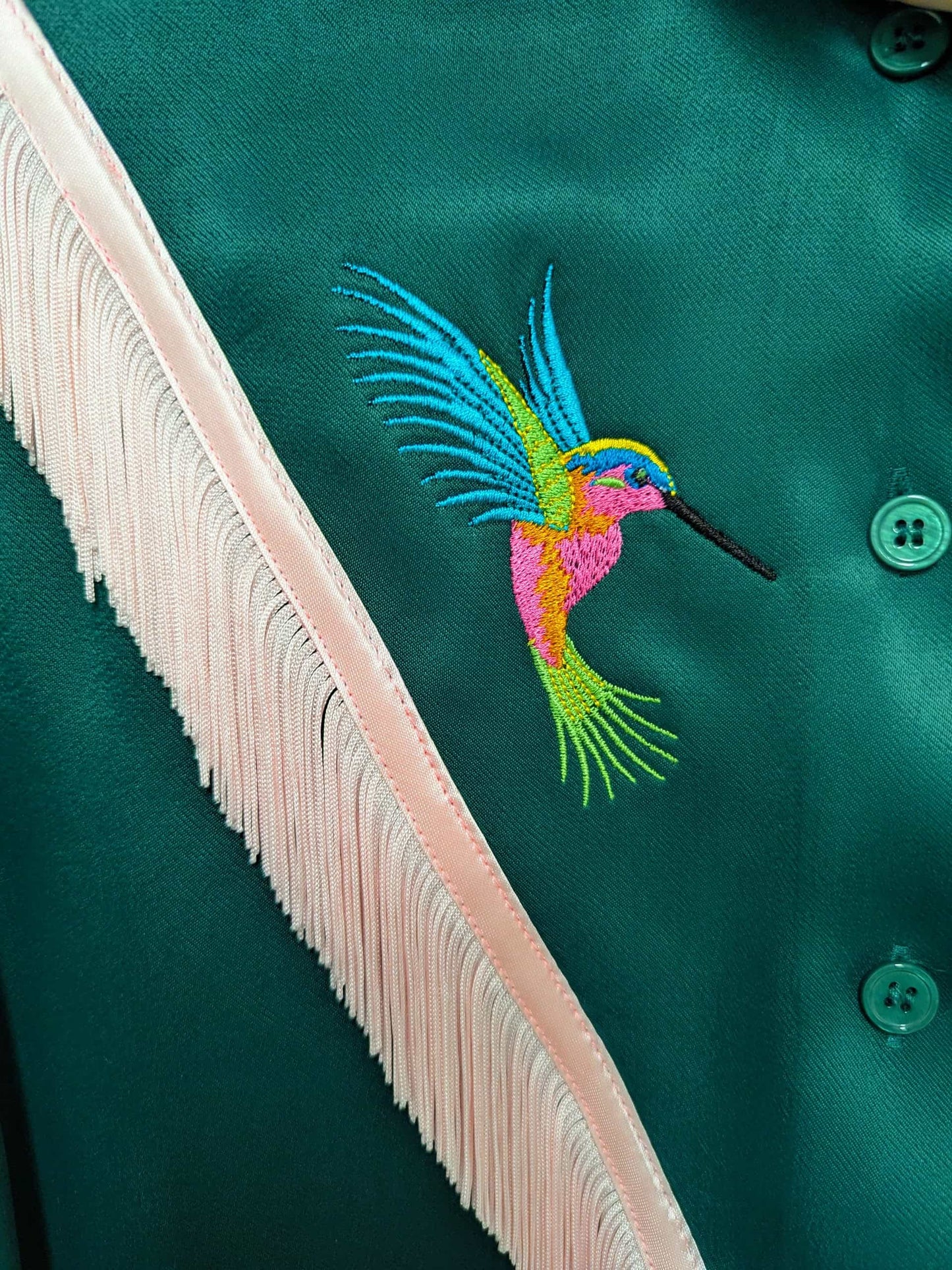 fringe shirt with embroidery hummingbird - small