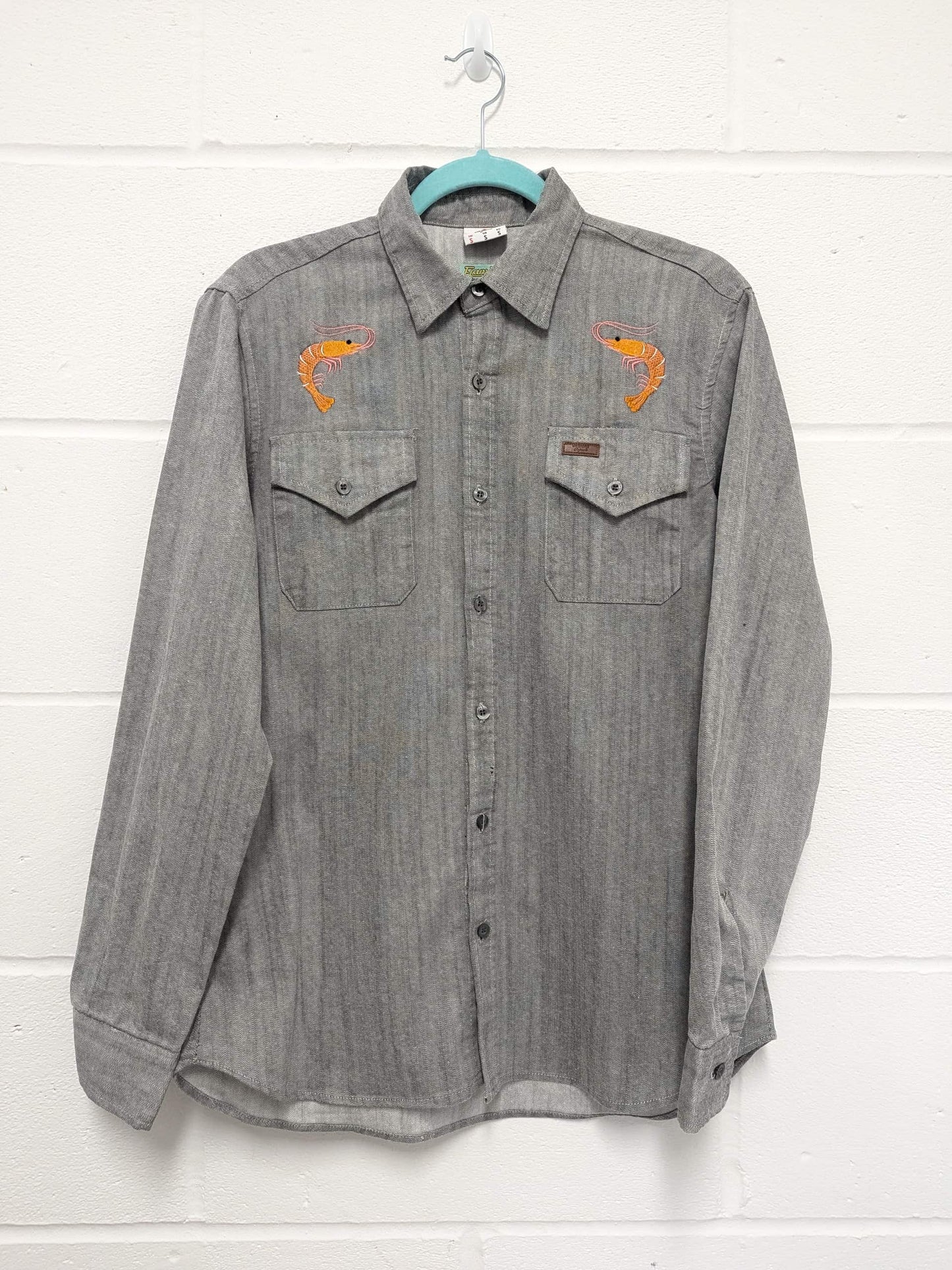 grey embroidery prawn shirt - small