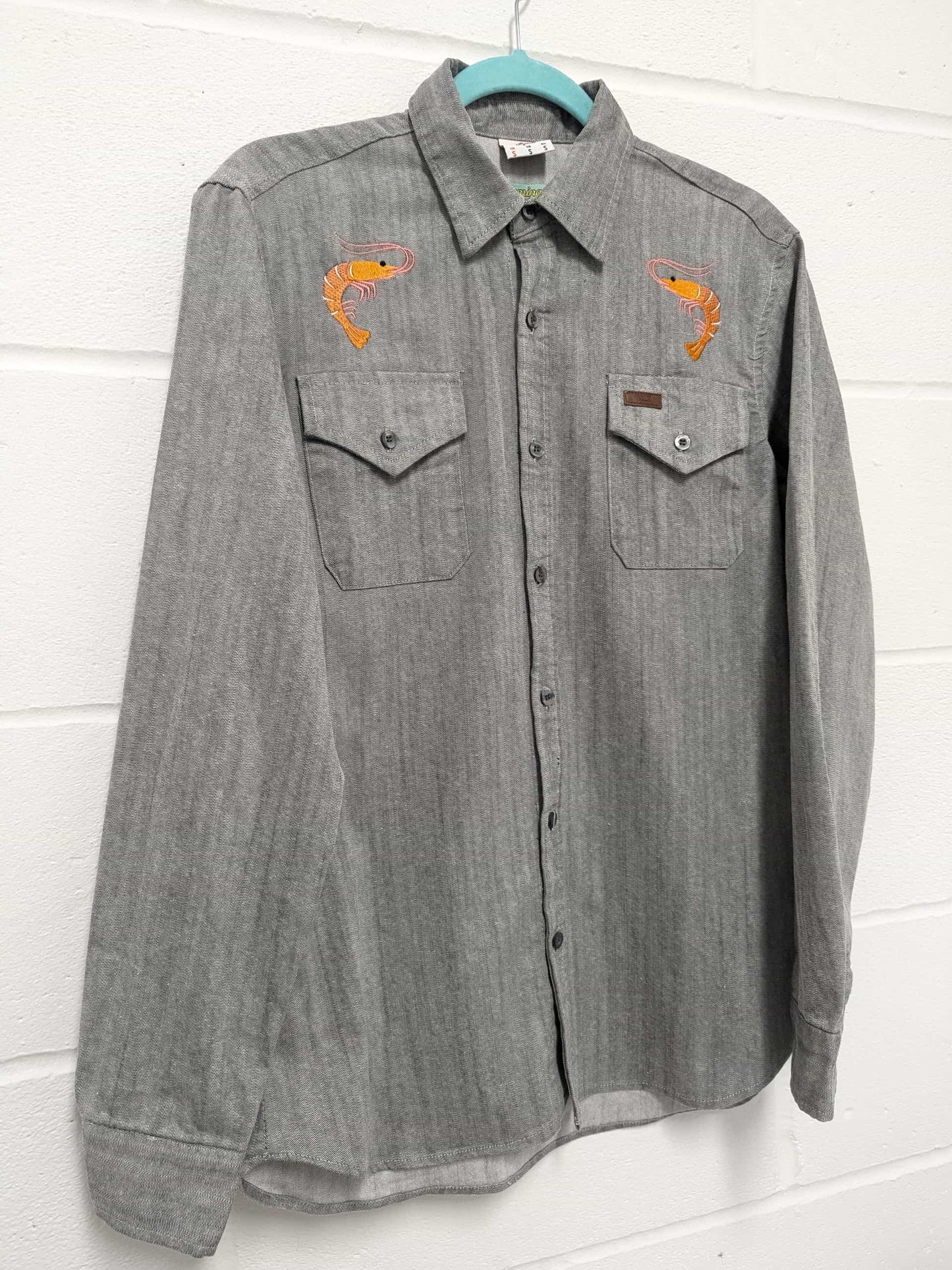 grey embroidery prawn shirt - small