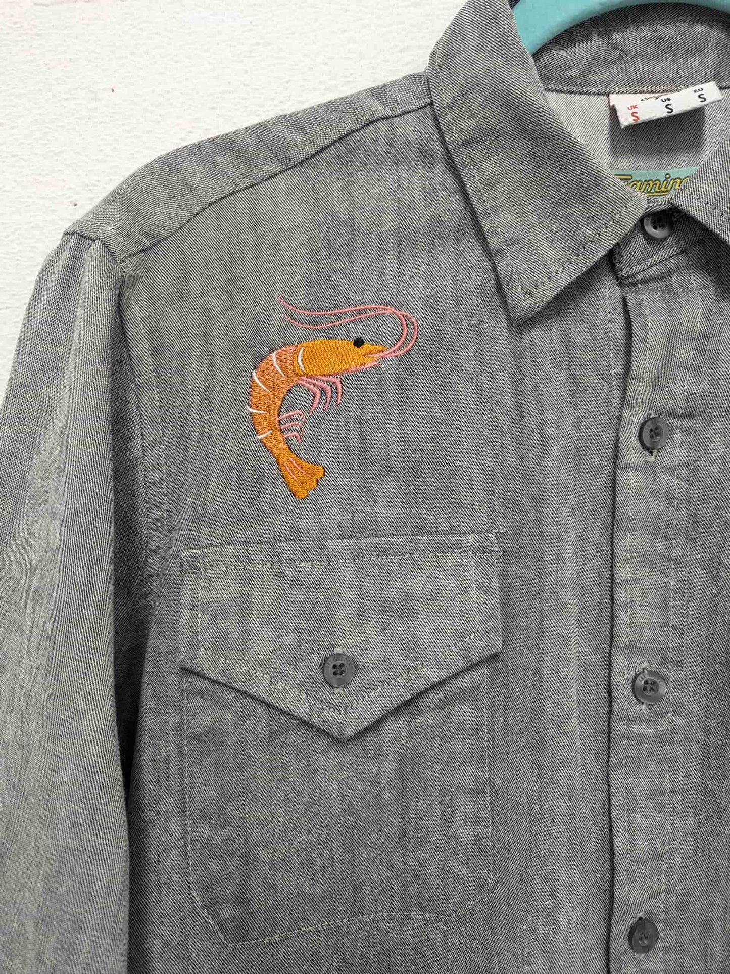 grey embroidery prawn shirt - small