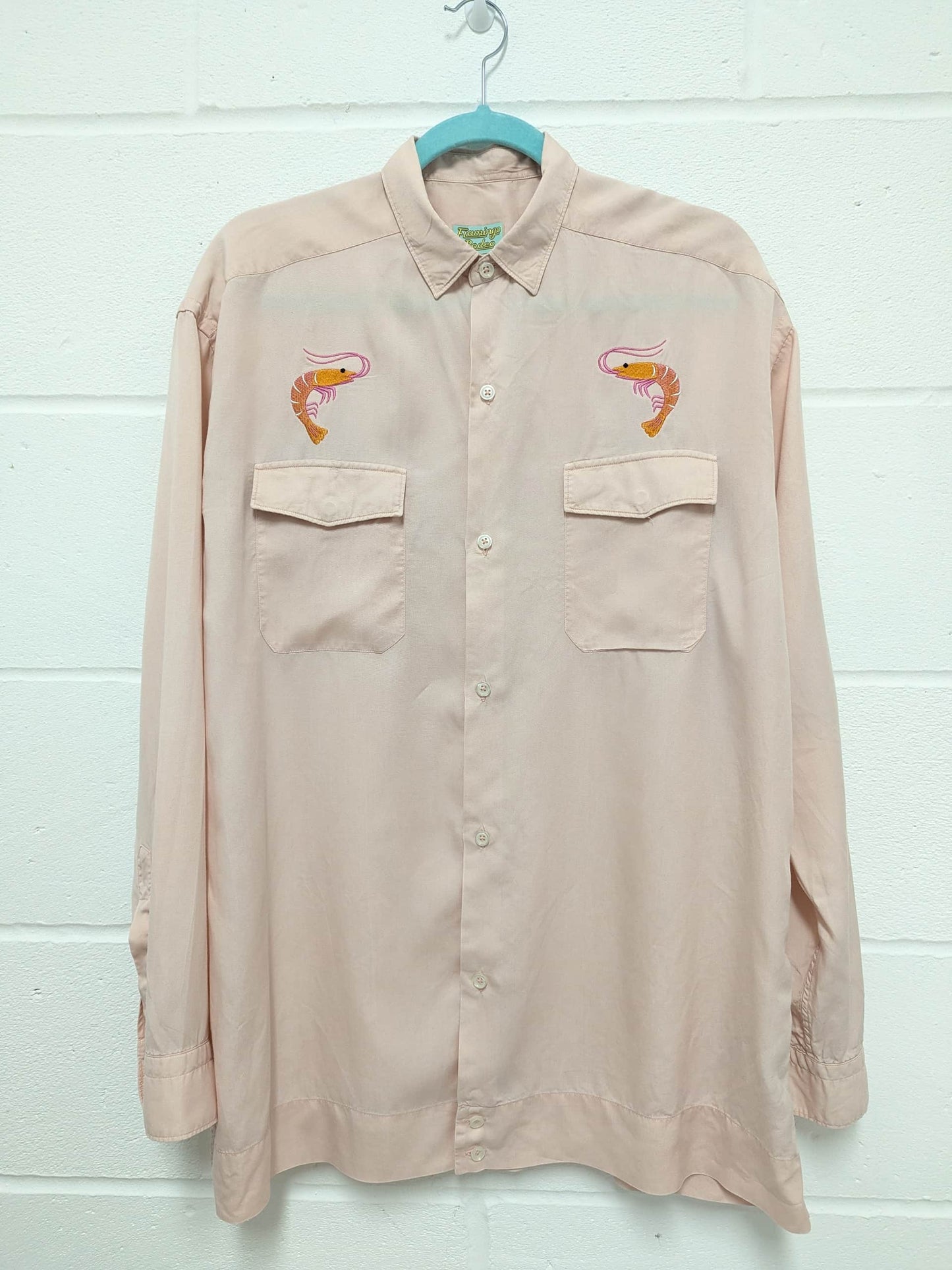pink embroidery prawn shirt medium - x large