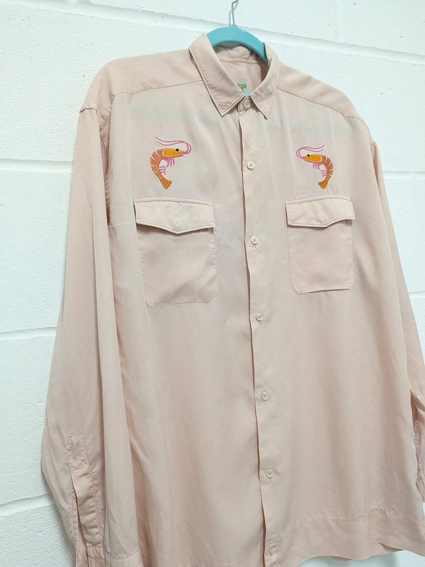 pink embroidery prawn shirt medium - x large