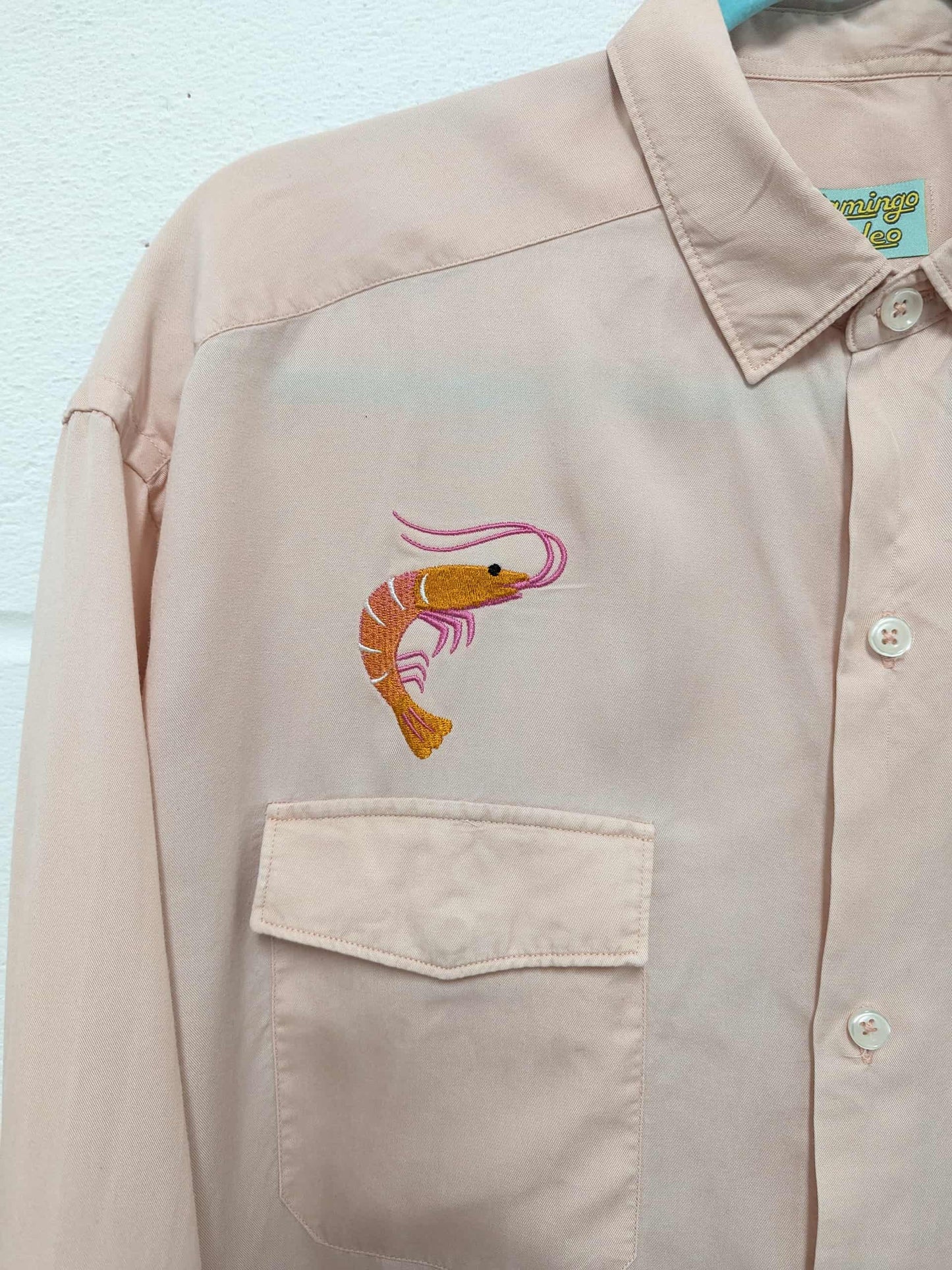 pink embroidery prawn shirt medium - x large