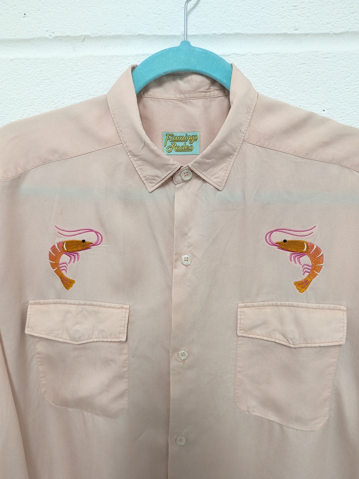 pink embroidery prawn shirt medium - x large