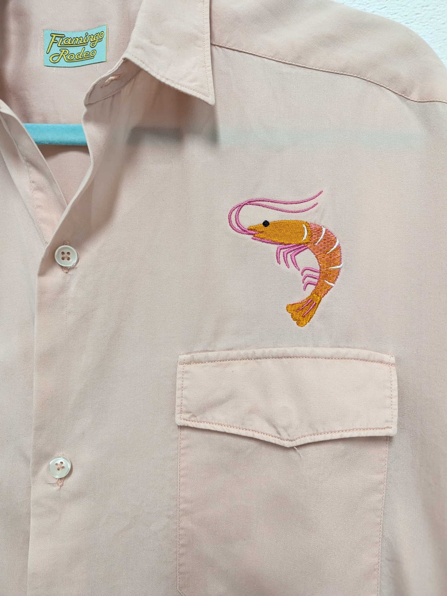 pink embroidery prawn shirt medium - x large