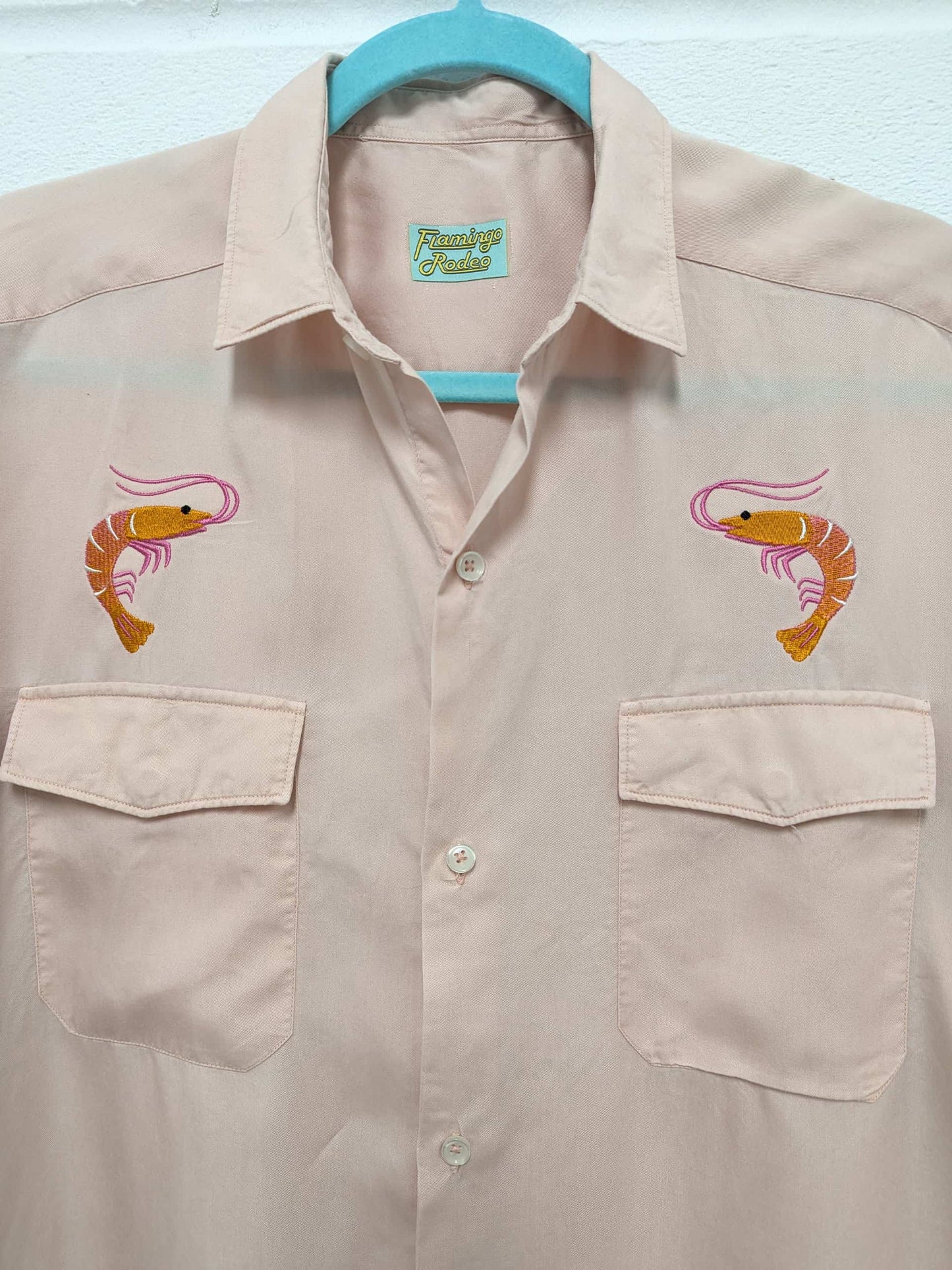 pink embroidery prawn shirt medium - x large