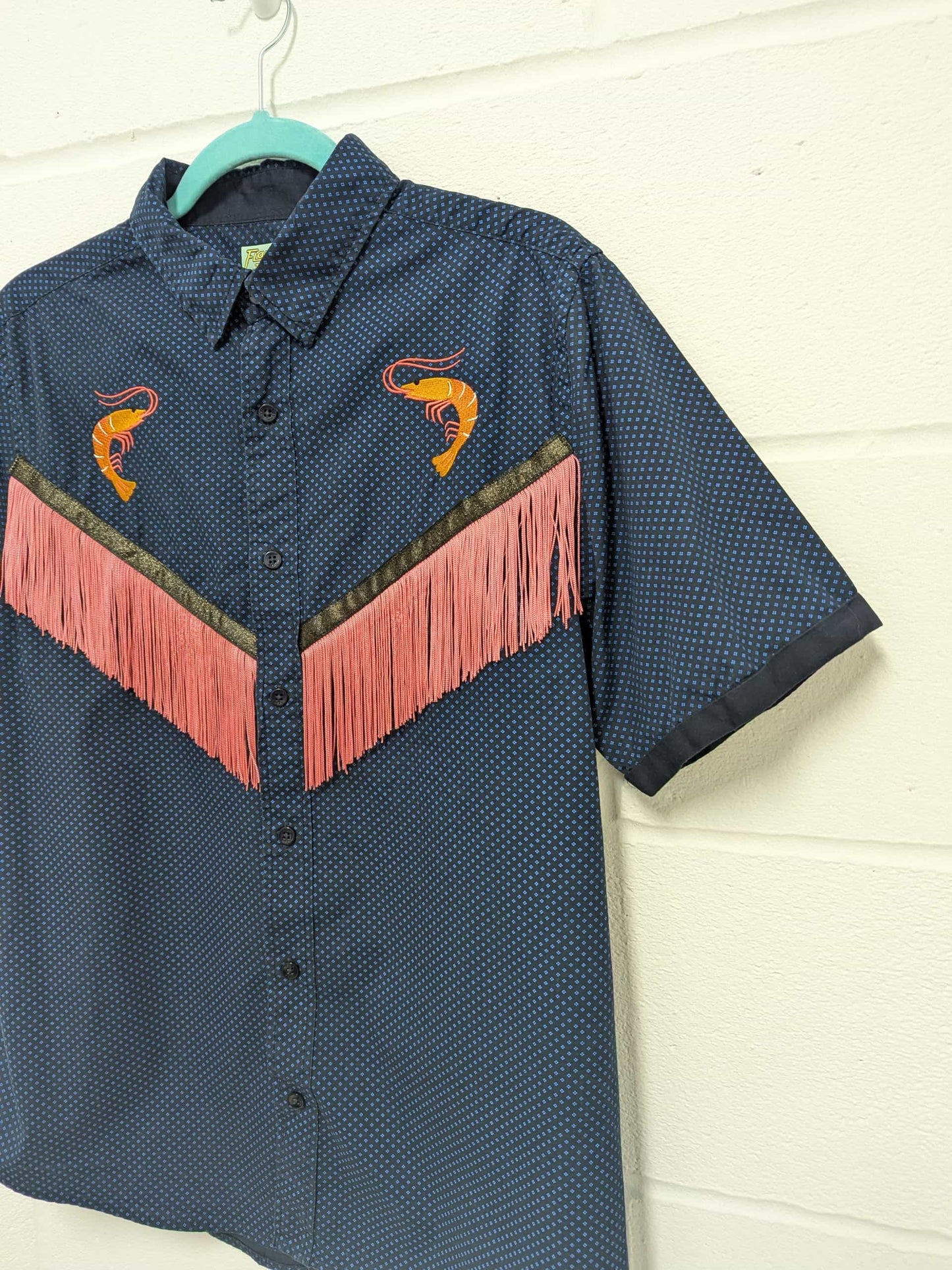 fringe shirt with embroidery prawn - medium