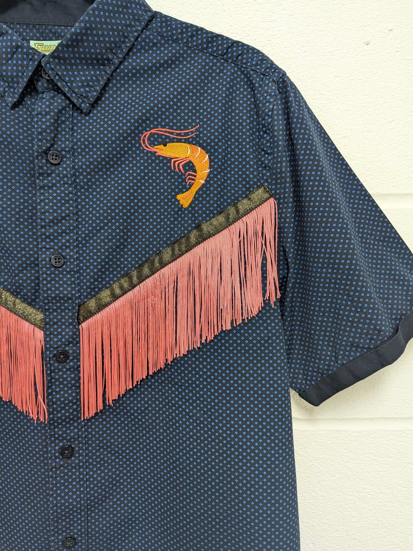 fringe shirt with embroidery prawn - medium
