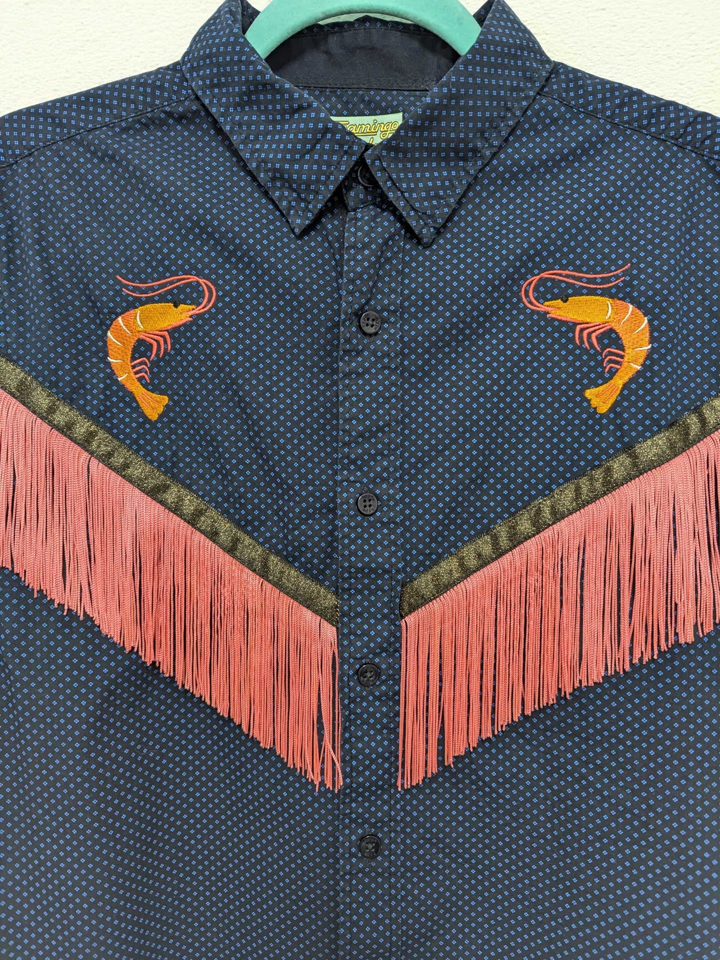 fringe shirt with embroidery prawn - medium