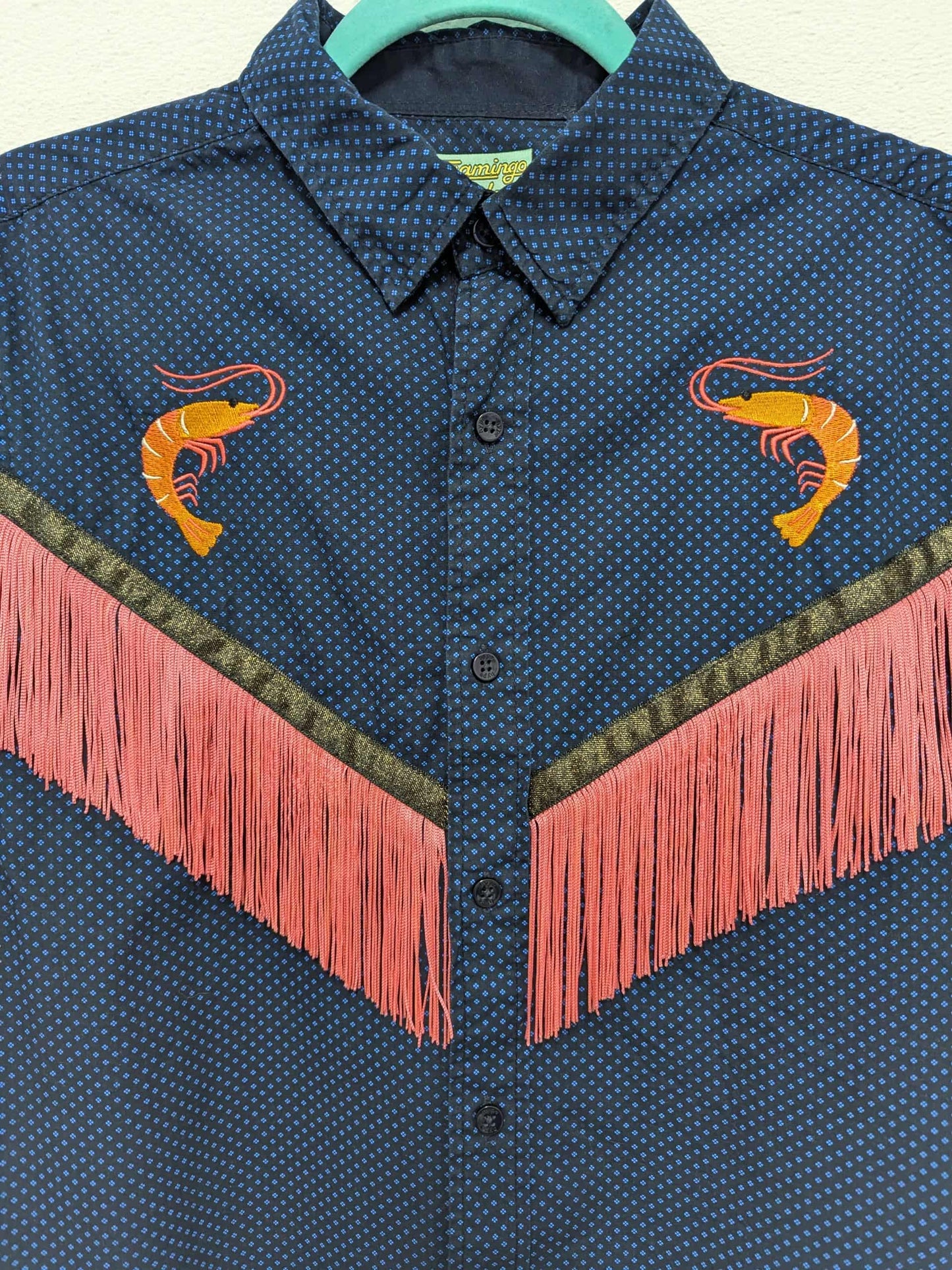fringe shirt with embroidery prawn - medium