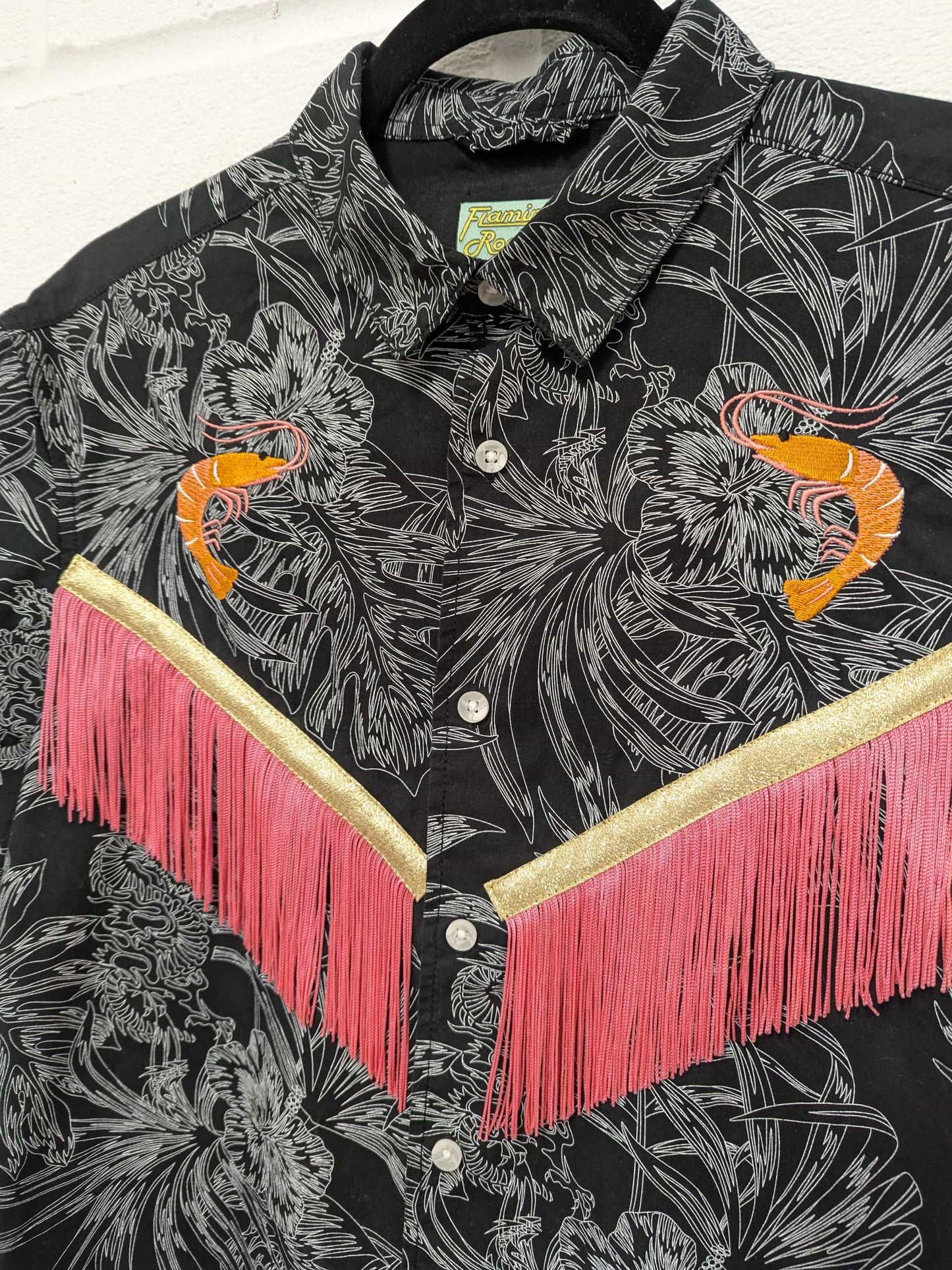 fringe shirt with embroidery prawn - medium