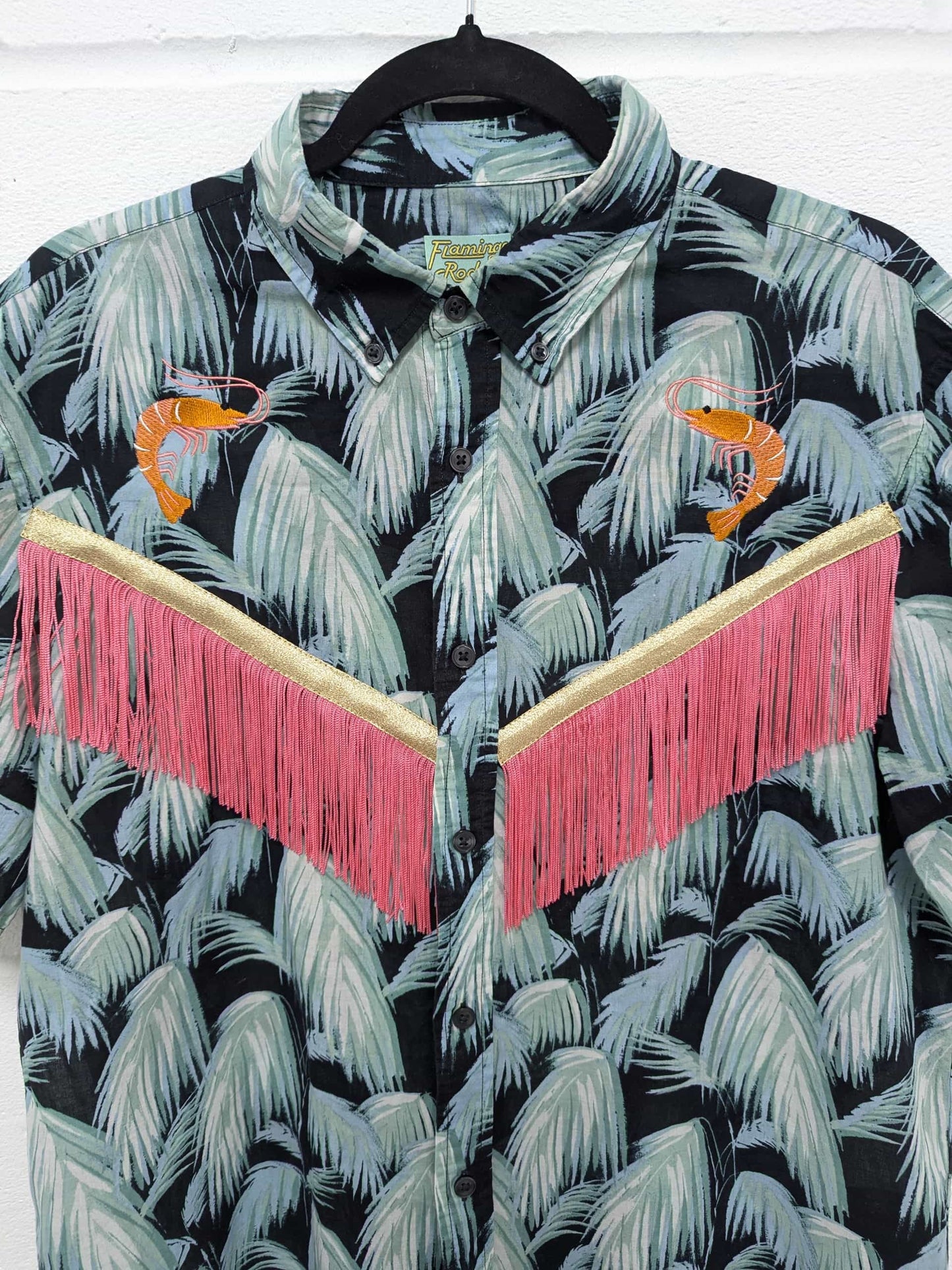 fringe shirt with embroidery prawn - large
