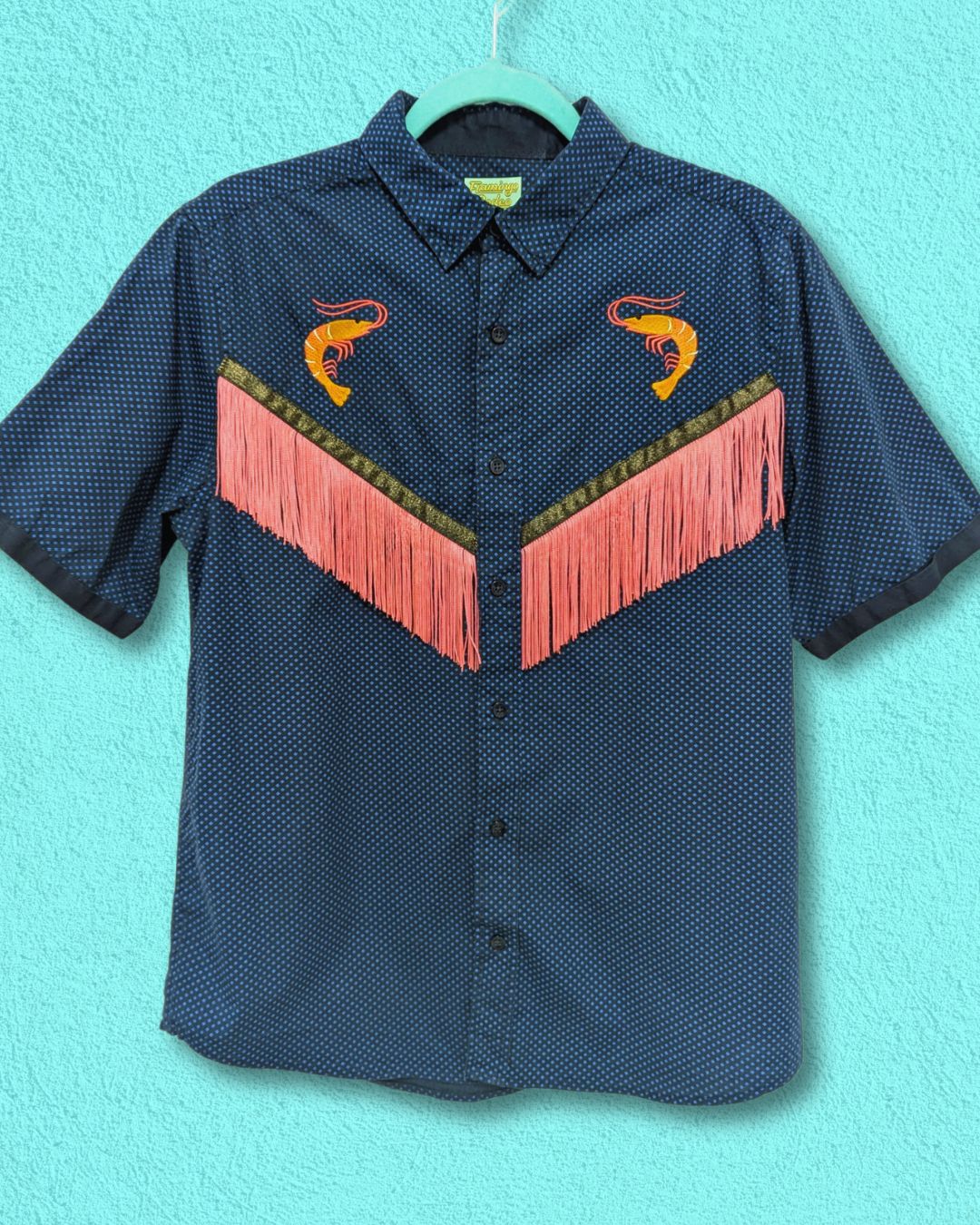 fringe shirt with embroidery prawn - medium