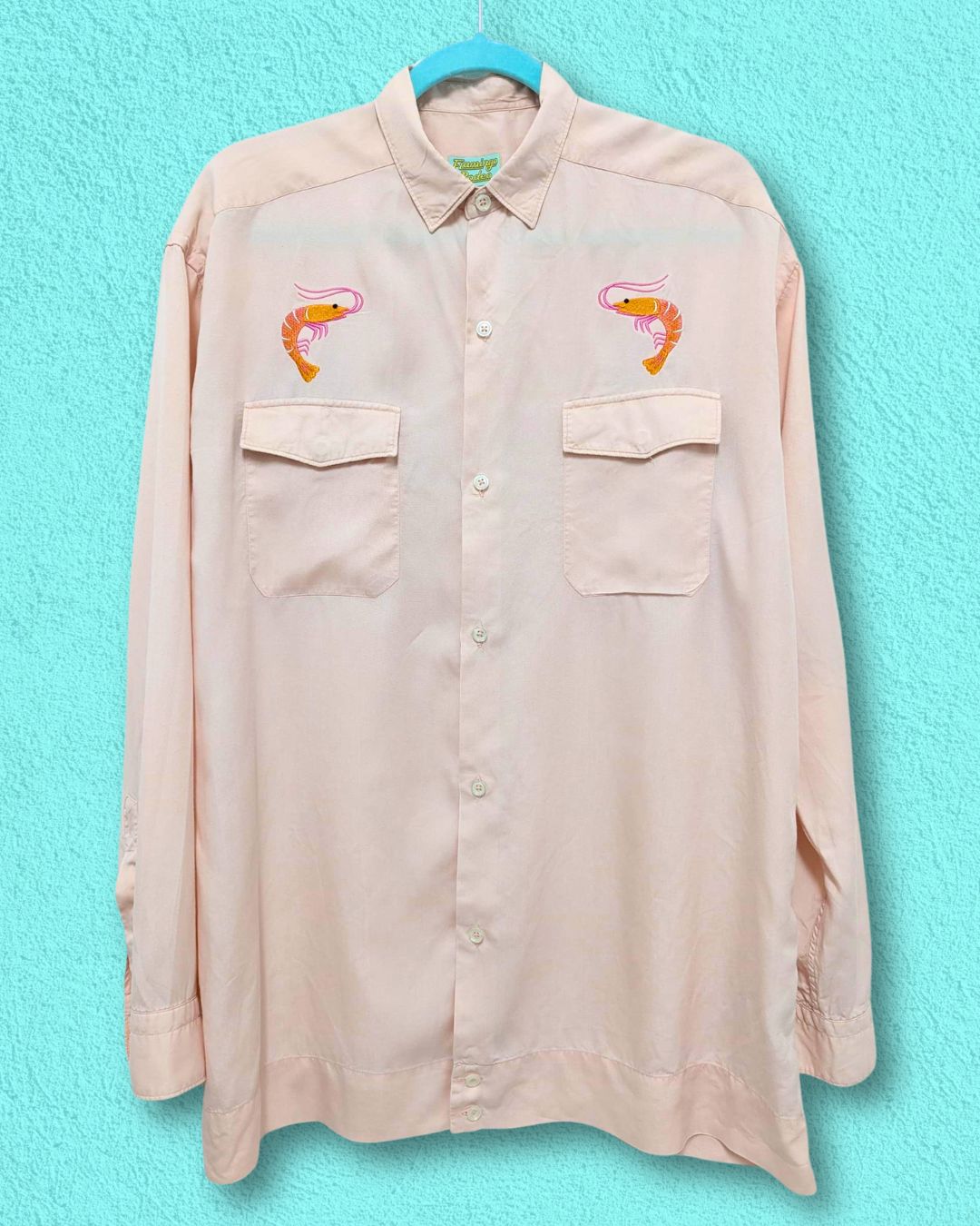 pink embroidery prawn shirt medium - x large