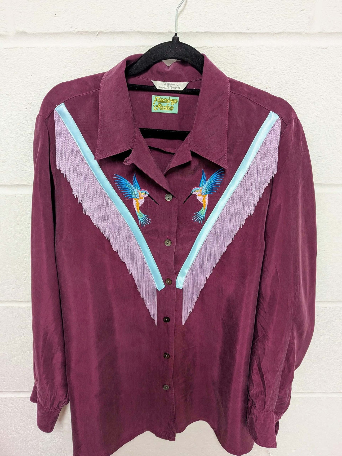fringe shirt with embroidery hummingbird medium - large