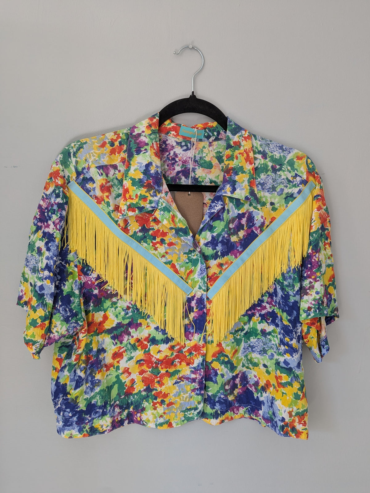 multicoloured yellow fringe shirt - medium