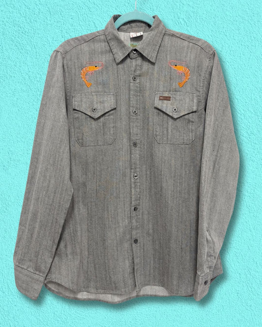 grey embroidery prawn shirt - small