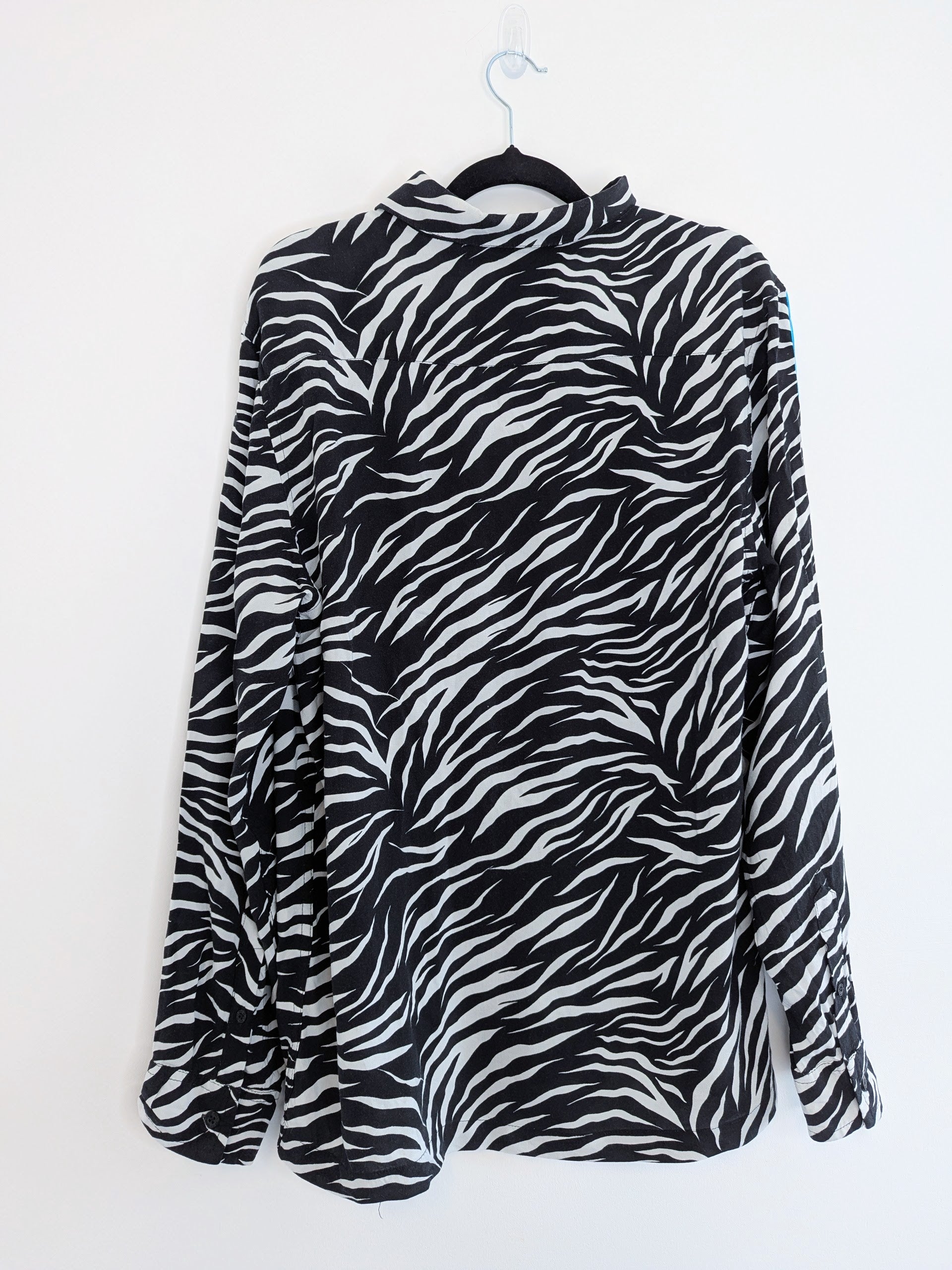 zebra print long sleeve shirt, back view