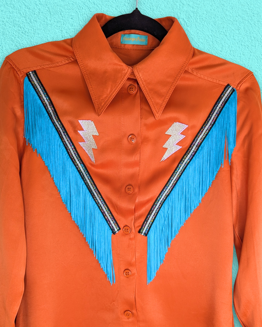 fringe shirt with embroidery lightning bolts - small