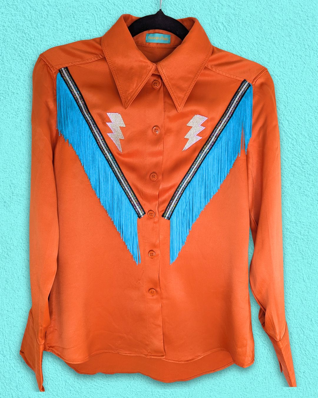 fringe shirt with embroidery lightning bolts - small