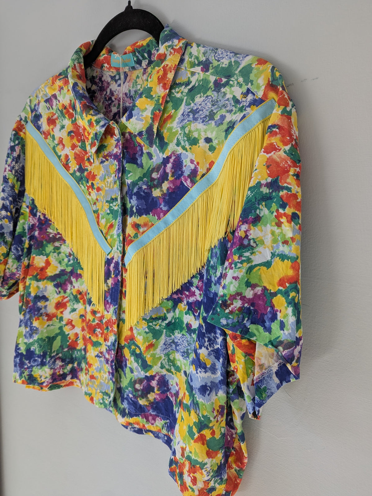 multicoloured yellow fringe shirt - medium