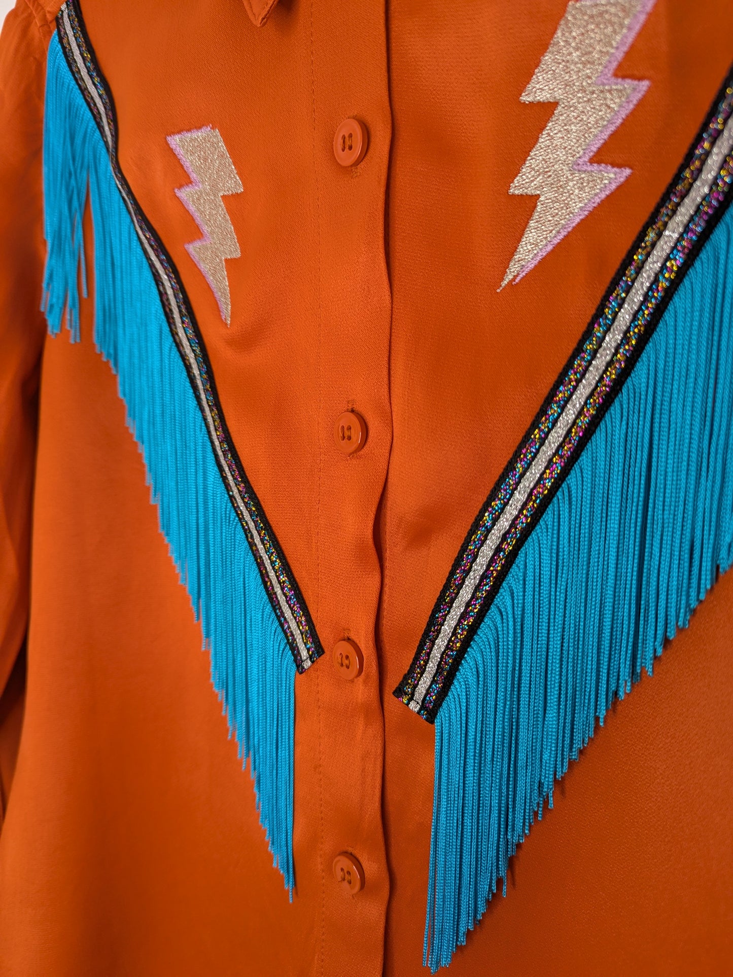 fringe shirt with embroidery lightning bolts - small
