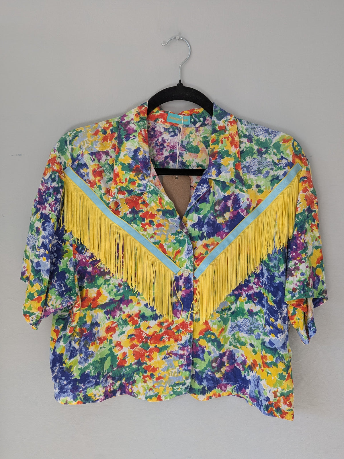 multicoloured yellow fringe shirt - medium