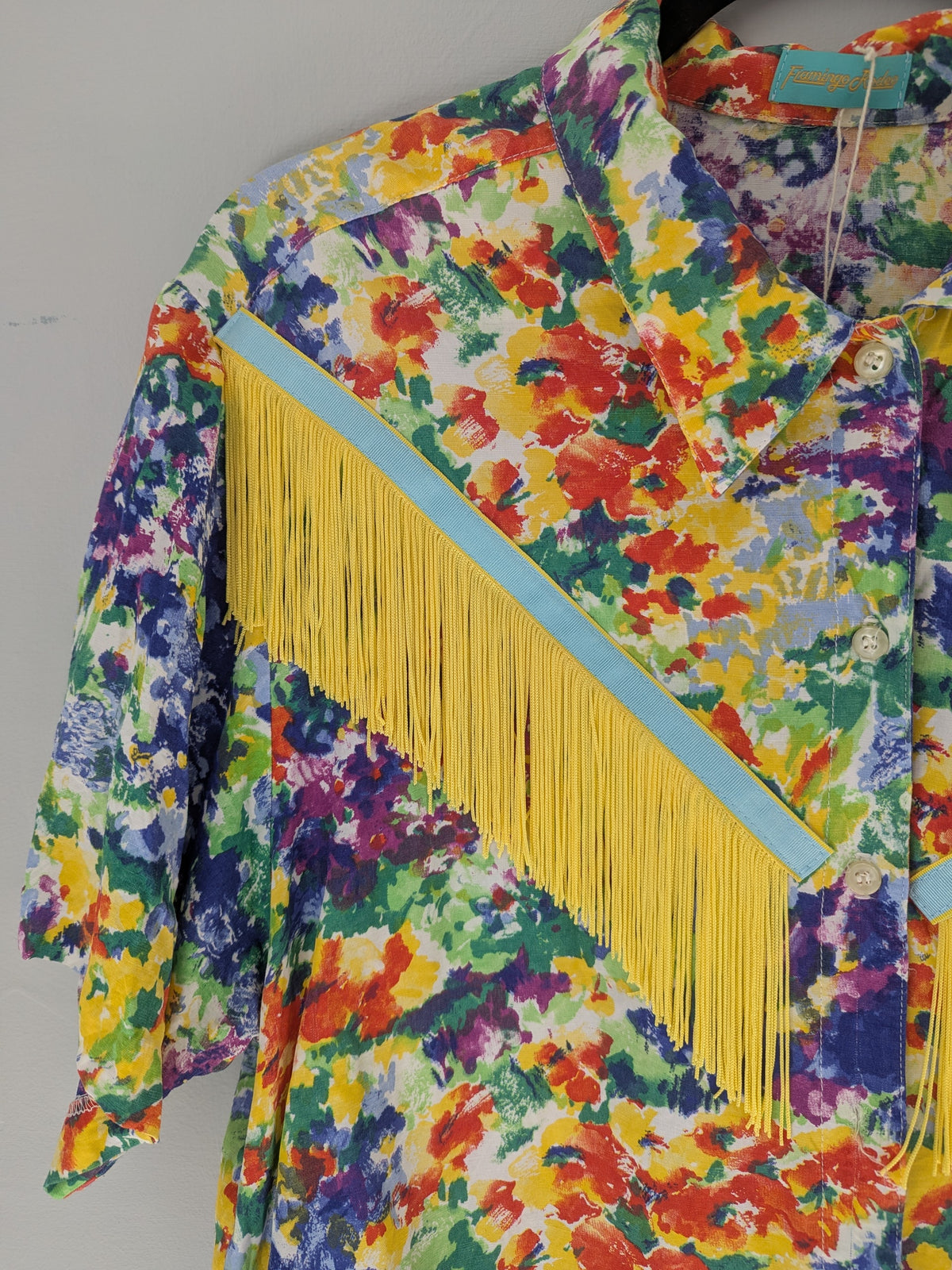 multicoloured yellow fringe shirt - medium