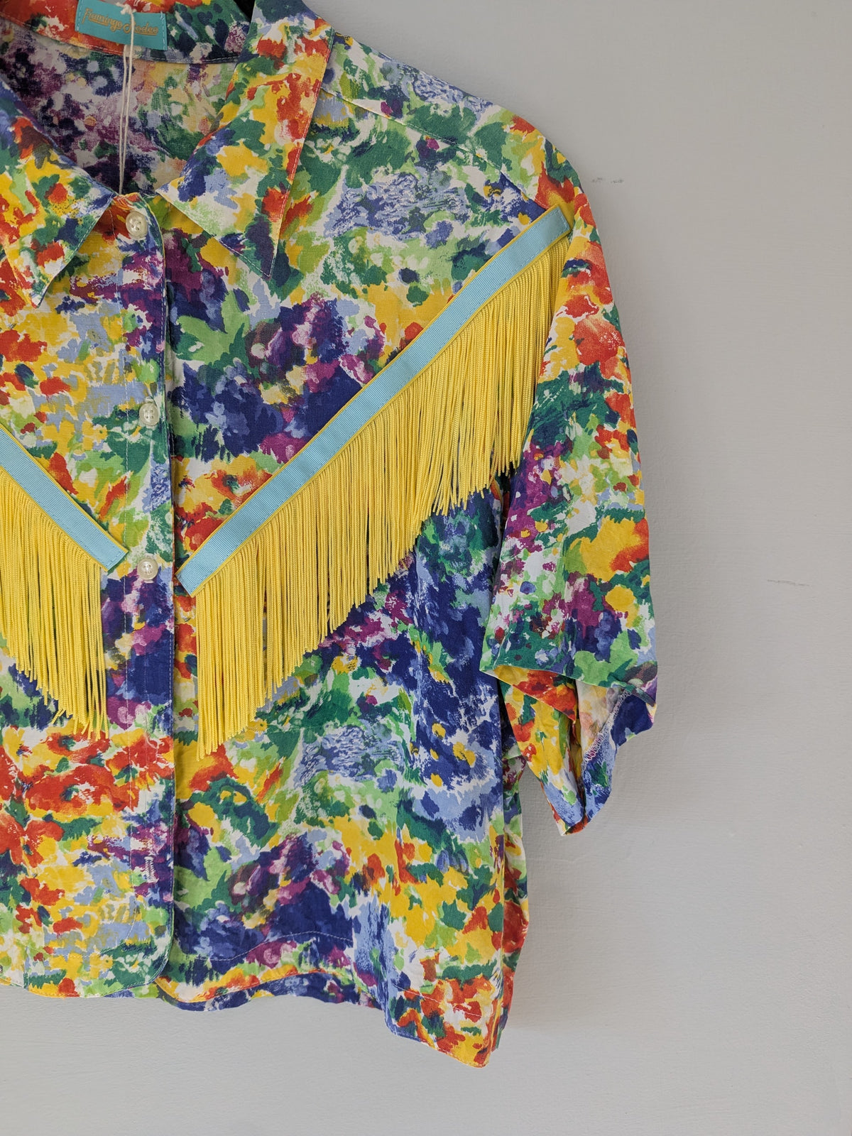 multicoloured yellow fringe shirt - medium