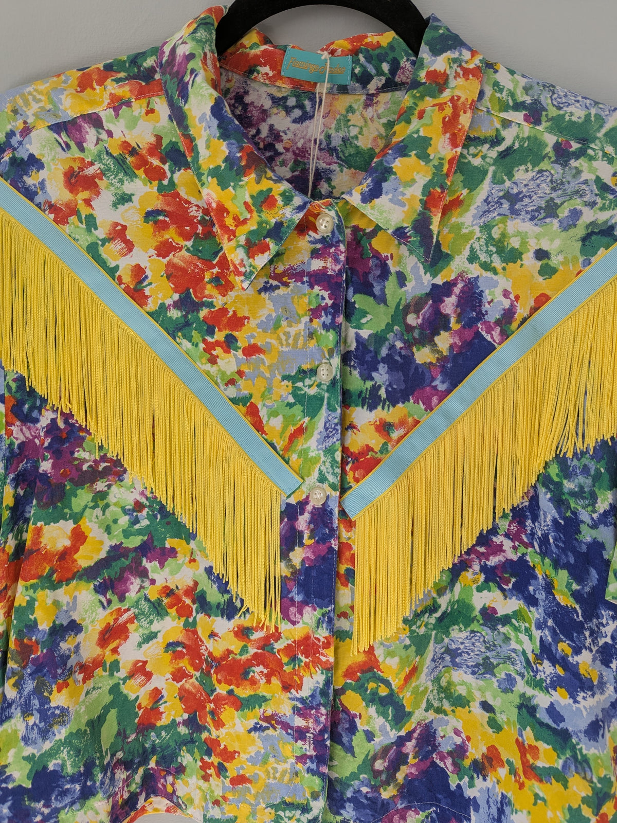 multicoloured yellow fringe shirt - medium